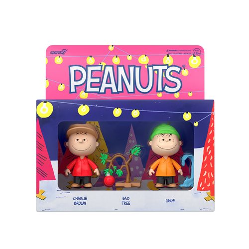 Peanuts Holiday Charlie Brown with Sad Christmas Tree and Linus 3 3/4-Inch ReAction Figures Box Set