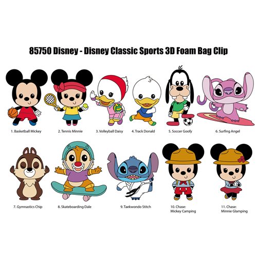 Disney Characters Sports 3D Foam Bag Clip Random 6-Pack