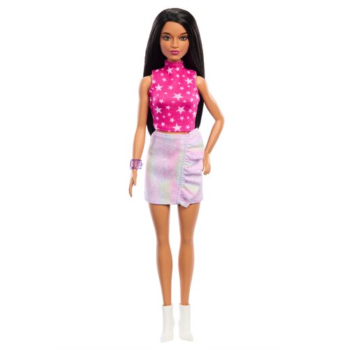 Barbie Fashionistas Doll #215 with Pink Star-Print Top and Iridescent Skirt