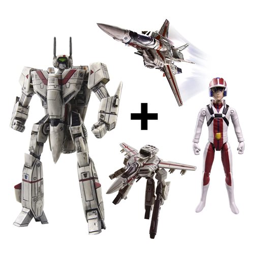 Robotech Transformable Veritech Fighter VF-1J Rick Hunter 1:100 Scale and Pilot Action Figure, Not M
