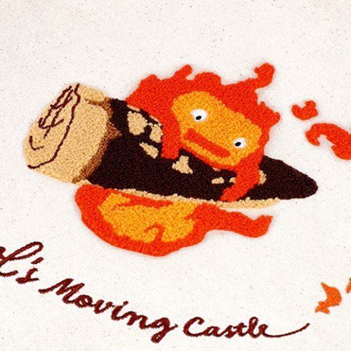 Howl's Moving Castle Calcifer in a Hurry Embroidery Canvas Tote Bag
