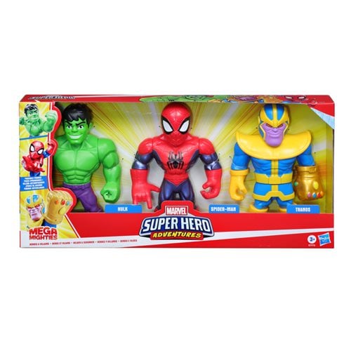 Marvel Super Hero Adventures Mega Mighties Spider-Man, Thanos, and Hulk 10-Inch Action Figures