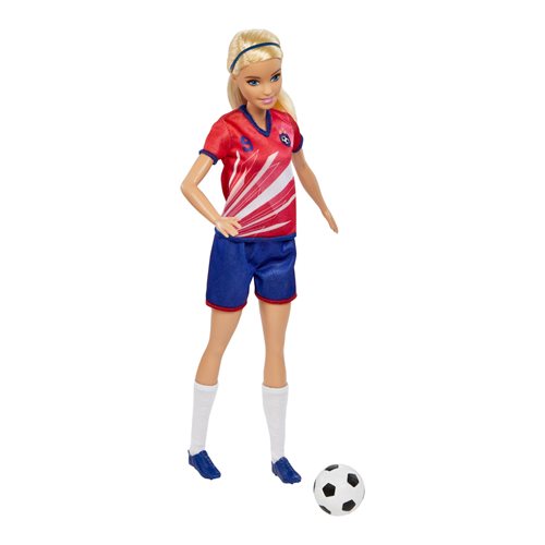 Barbie Soccer Player Doll with Red Shirt and Blue Shorts