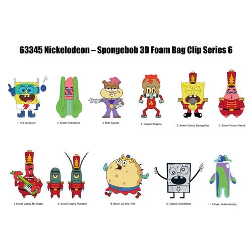 SpongeBob SquarePants Series 6 3D Foam Bag Clip Random 6-Pack