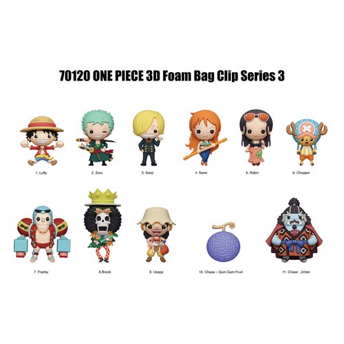 One Piece Series 3 3D Foam Bag Clip Display Case of 24