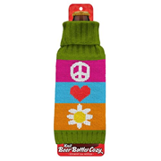Funky Floral Beer Bottle Knit Cozy