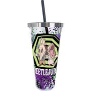 Beetlejuice Adam and Barbara 20 oz. Glitter Travel Cup with Straw