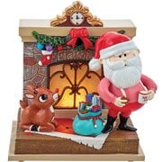 Rudolph with Santa Light-Up Fireplace 7-Inch Table Piece