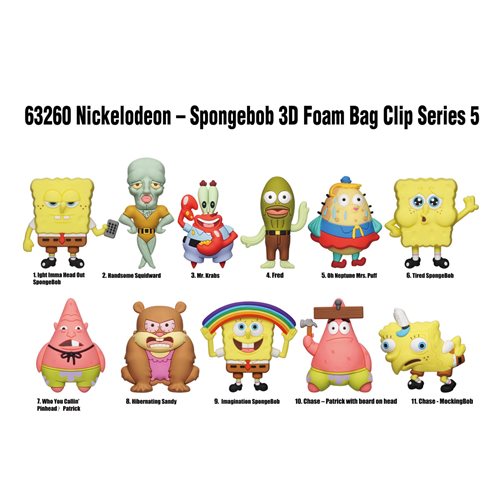 SpongeBob SquarePants S5 3D Foam Bag Clip Display Case of 24
