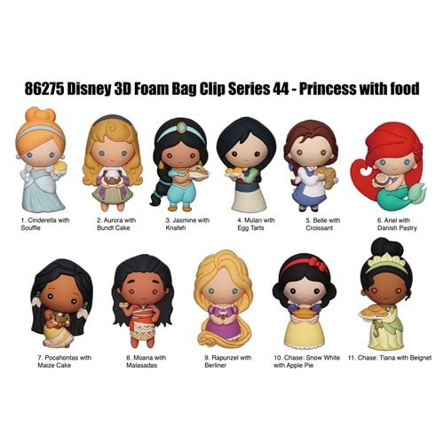 Disney Princesses with Food 3D Foam Bag Clip Random 6-Pack