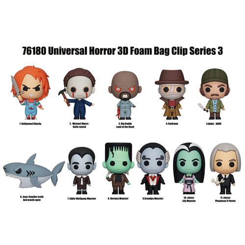 Universal Horror Series 3 3D Foam Bag Clip Display Case of 24
