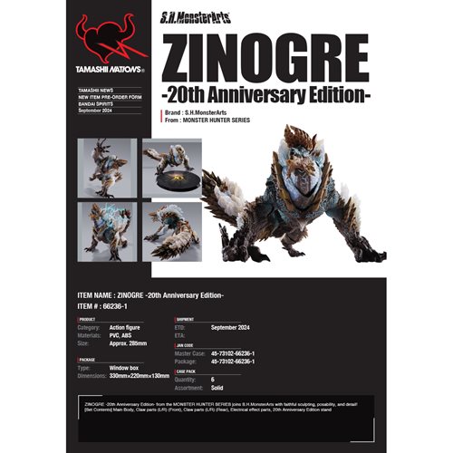 Monster Hunter Series Zinogore 20th Anniversary Edition S.H.MonsterArts Action Figure