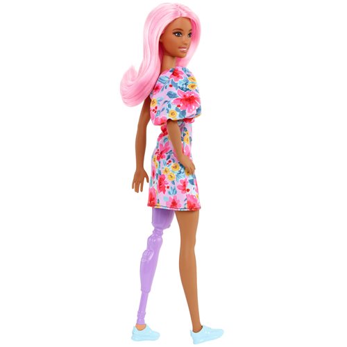 Barbie Fashionista Doll #189 with Purple Prosthetic Leg and Floral One-Shoulder Dress