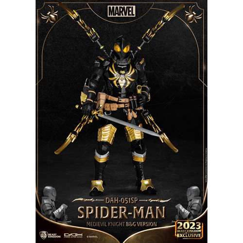 Medieval Knight Spider-Man DAH-051SP Black and Gold Dynamic 8-Ction Action Figure - SDCC 2023 Exclus