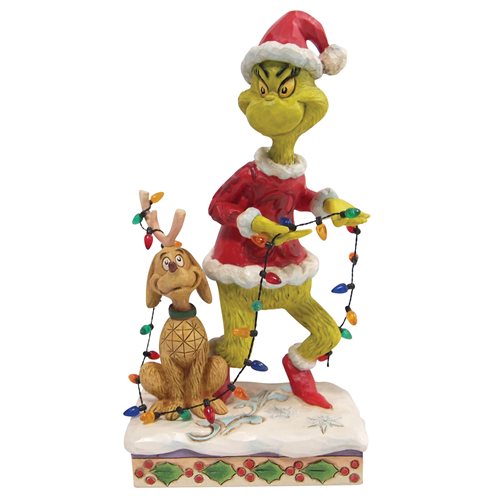 Dr. Seuss The Grinch and Max Wrapped in Lights by Jim Shore Statue