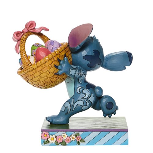 Disney Traditions Stitch Running with Easter Basket Bizarre Bunny by Jim Shore Statue