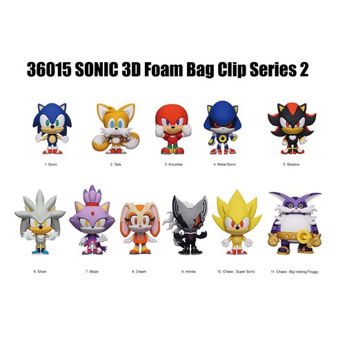 Sonic the Hedgehog Series 2 3D Foam Bag Clip Display Case of 24