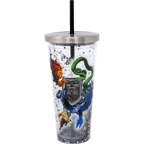 Harry Potter Crest 20 oz. Glitter Travel Cup with Straw