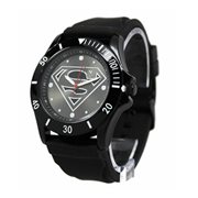 Superman Black Logo Watch with Black Rubber Strap