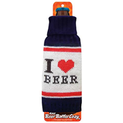 I Love Beer Navy Blue Beer Bottle Knit Cozy
