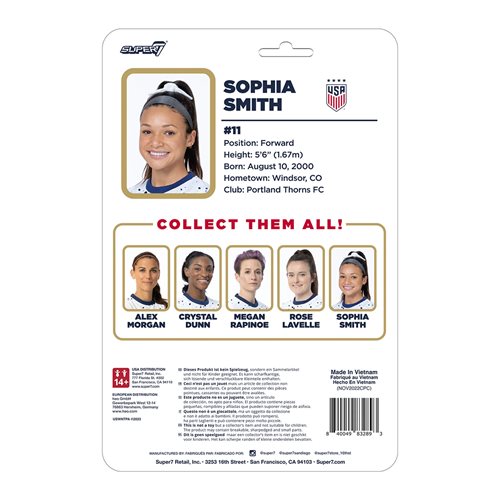 US Soccer 3 3/4-Inch Sophia Smith 2023 World Cup Home Kit ReAction Figure