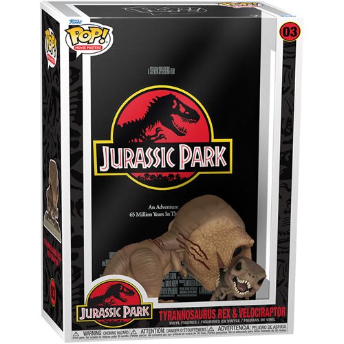 Jurassic Park Tyrannosaurus Rex 6-Inch Funko Pop! Figure and Velociraptor Pop! Movie Poster with Case #03