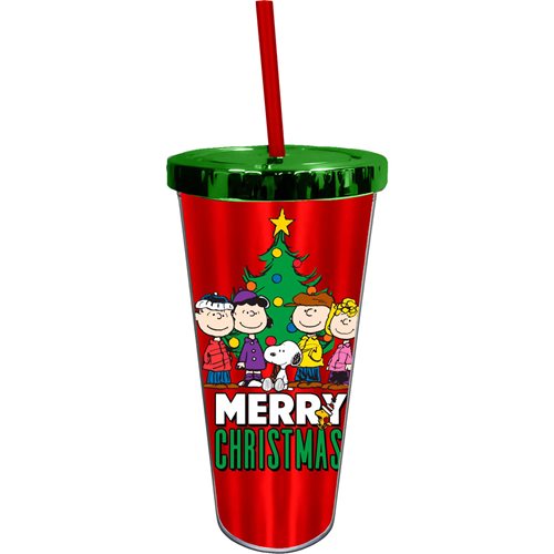 Peanuts Merry Christmas 20 oz. Foil Travel Cup with Straw