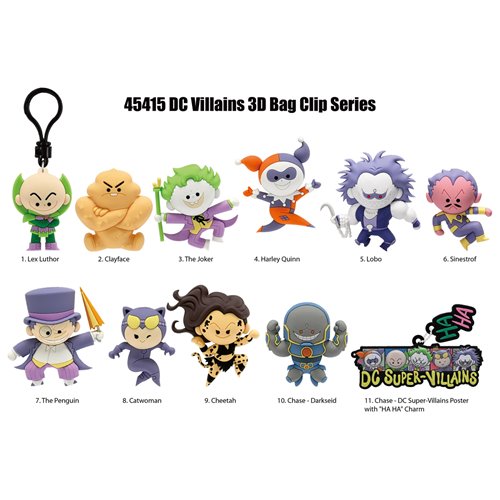 DC Comics Villains 3D Foam Bag Clip Display Case of 24
