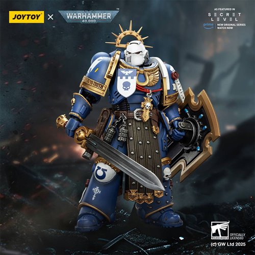 Joy Toy Warhammer 40,000 Ultramarines Torvald with Power Sword, Stormshield and Bolt Pistol 1:18 Sca