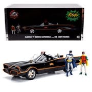 Batman 1966 TV Series Batmobile 1:18 Scale Die-Cast Metal Vehicle with Lights 3-Inch Batman and Robin Figures