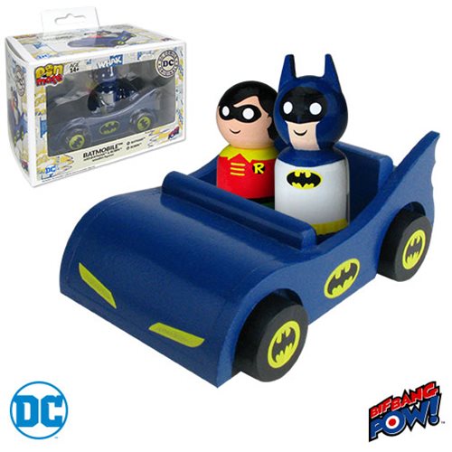 Batmobile with Classic Batman and Robin Pin Mate Wooden Figure Set