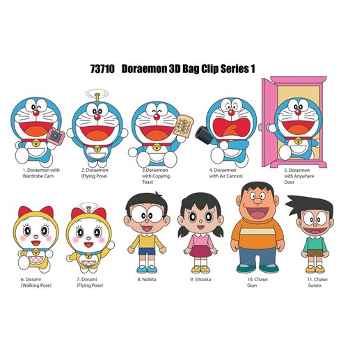 Doraemon 3D Foam Bag Clip Random 6-Pack