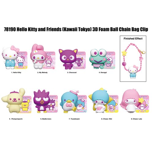 Hello Kitty Kawaii Tokyo 3D Foam Ball Chain Bag Clip Display Case of 24