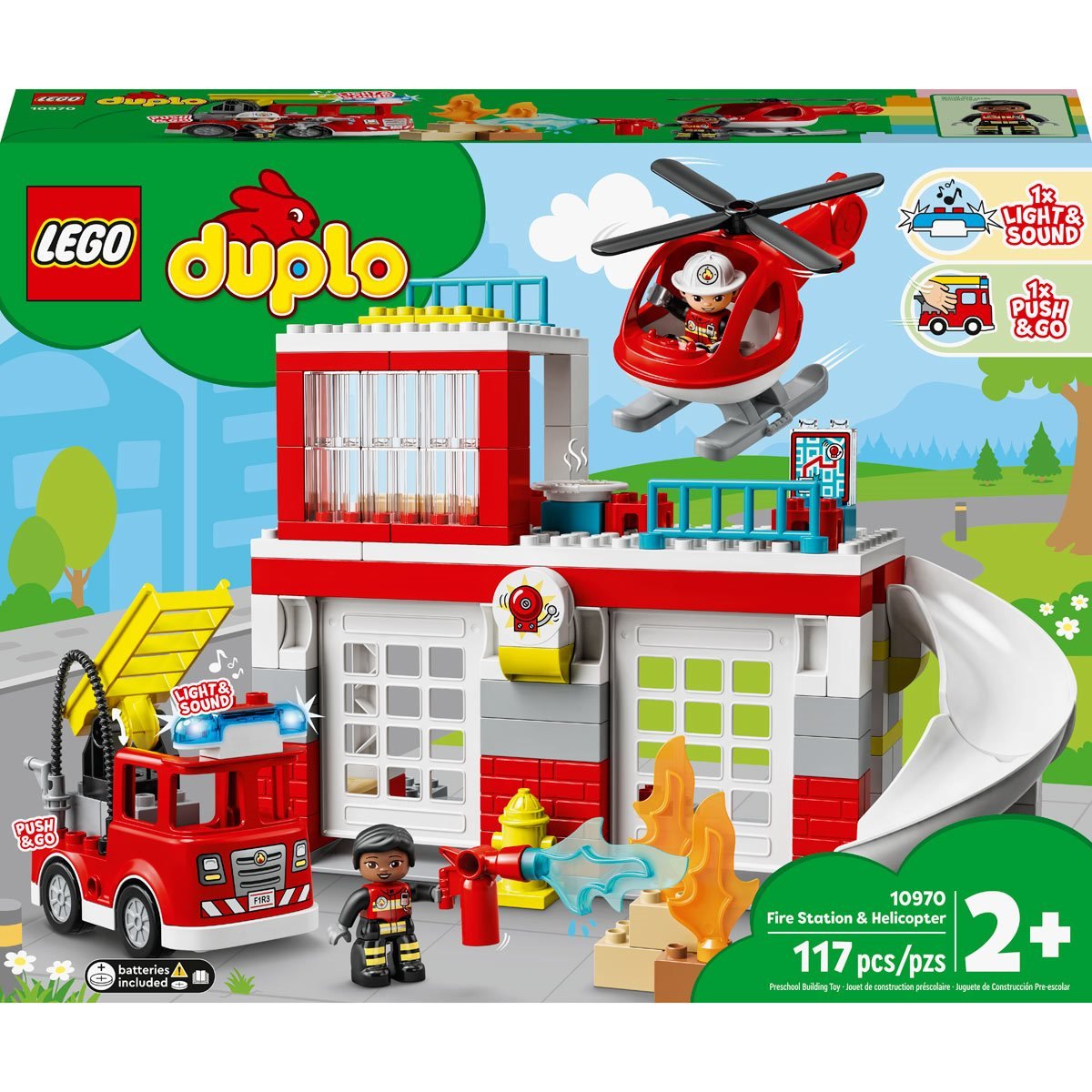117 Pieces LEGO DUPLO Rescue Fire Station & Helicopter 10970 Building Toy; Playset with Fire Truck and Helicopter; for Ages 2+ 