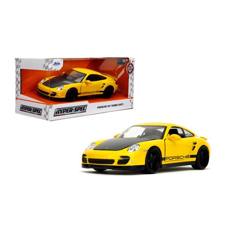 Hyper-Spec 2007 Porsche 911 Turbo 997 Yellow 1:24 Scale Die-Cast Metal Vehicle
