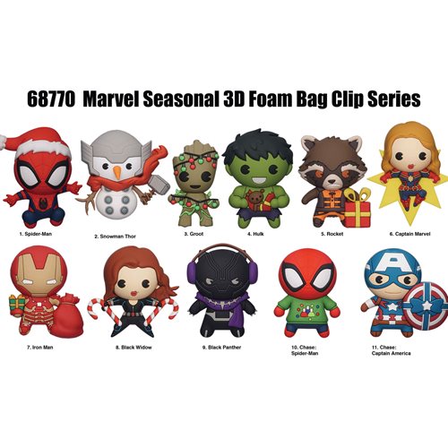 Marvel Holiday 3D Foam Bag Clip Random 6-Pack