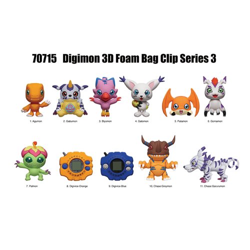 Digimon Series 3 3D Foam Bag Clip Random 6-Pack
