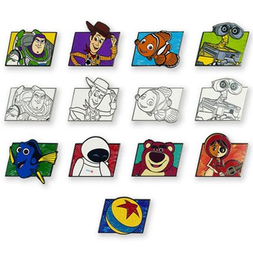 Pixar All Stars Mystery Minis Series 1 Enamel Pin Display of 10