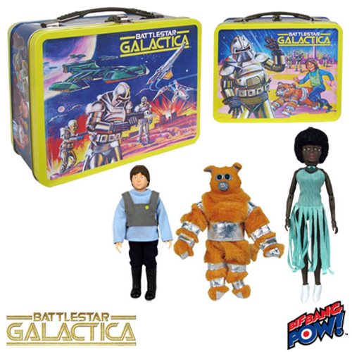 Battlestar Galactica 35th Ann. Retro Tin Tote w/Boxey, Muffit & Tucana Singer 8-Inch Figures - Convention Exclusive