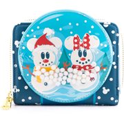 Disney Snowman Mickey Minnie Mouse Snow Globe Zip Wallet