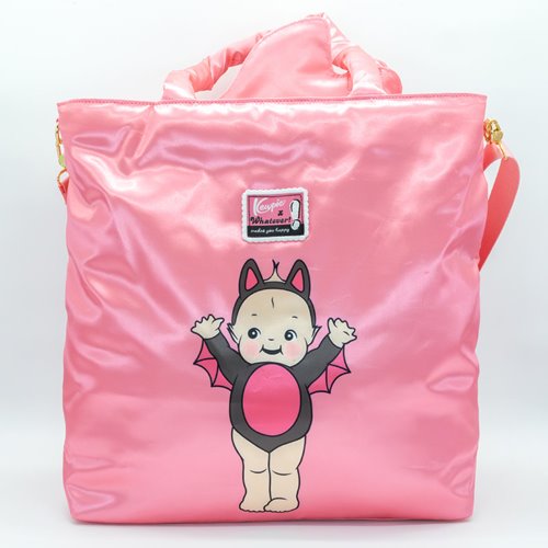Kewpie Black Bat Puffy Tote Bag with Bow Charm