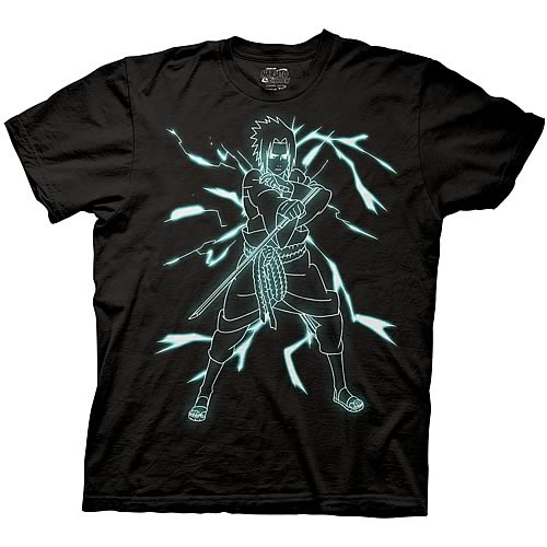 Naruto Sasuke Lightning Neon Glow Black T-Shirt