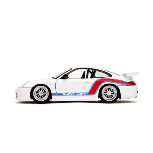 Hyper-Spec Porsche 911 GT3 996 White with Red Stripes 1:24 Scale Die-Cast Metal Vehicle
