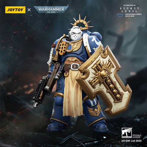 Joy Toy Warhammer 40,000 Ultramarines Levantus with Power Sword, Stormshield and Bolt Pistol 1:18 Sc