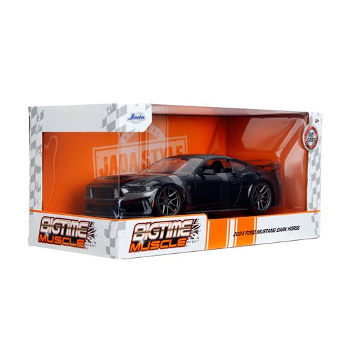 Bigtime Muscle 2024 Glossy Black Ford Mustang Dark Horse 1:24 Scale Die-Cast Metal Vehicle
