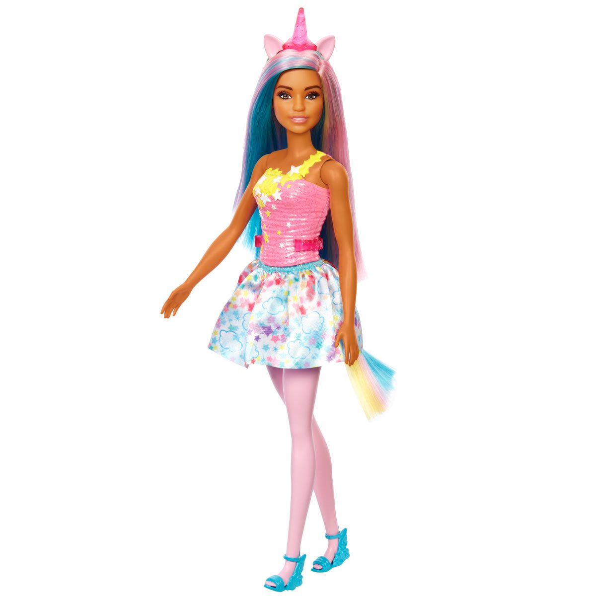 Barbie Dreamtopia Doll with Removable Unicorn Headband & Tail, Blue &  Purple Fantasy Hair & Cloudy Star-Print Skirt, Unicorn Toy