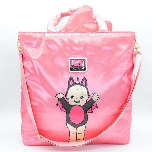 Kewpie Black Bat Puffy Tote Bag with Bow Charm