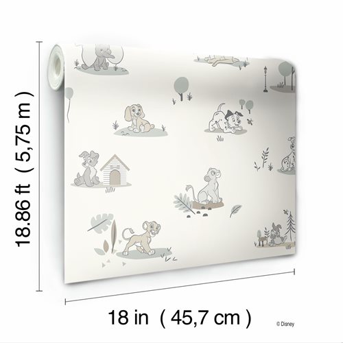 Disney Baby Animals Gray Peel and Stick Wallpaper