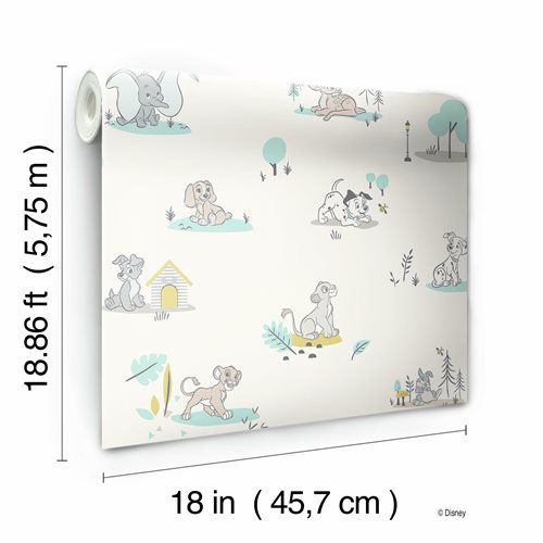 Disney Baby Animals Teal Peel and Stick Wallpaper