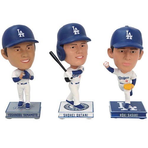 MLB Los Angeles Dodgers Shohei Ohtani Roki Sasaki Yoshinobu Yamamoto Mini-Bobblehead 3-Pack